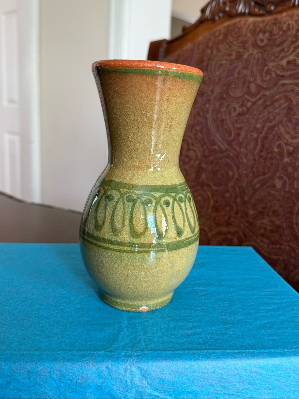 Redware Terracotta Indigenous Folklore Art Handcrafted Studio Pottery 6.5”H Vase